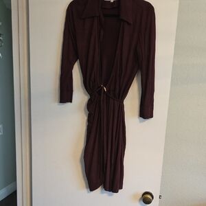 Trina Turk Black Long Sleeve Notched Collar Shirt Dress